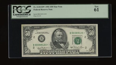 DBR 1981 $50 FRN New York STAR Fr. 2120-B* PCGS New-61 Serial B00389123* - Image 1 of 2