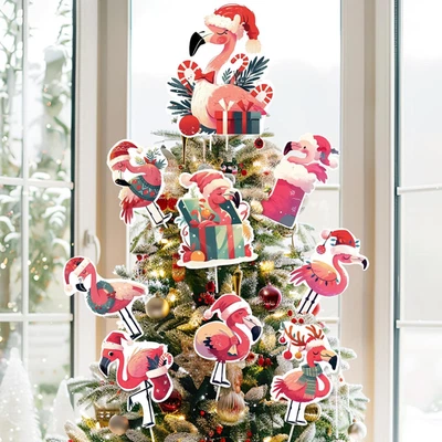 Christmas Pink Flamingo Ornaments for Christmas Tree Flamingo Tree Topper 9Pcs f - Image 1 of 4