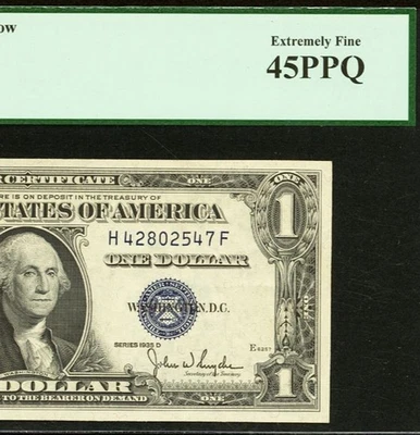 1935D $1 Silver Certificate PCGS 45PPQ - Blue Seal HF Block - Fr 1613N - Image 1 of 3