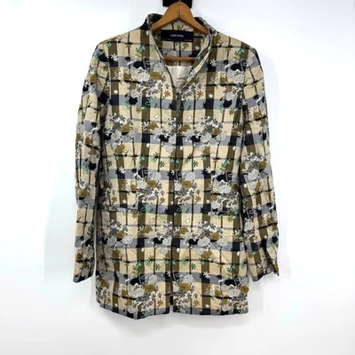 Blazer Zara Floral Rejilla Satén Talla L Mandarín Asiático Larga Línea Brocado Botánico  Foto 1 de 4