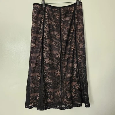 NWT Avenue Skirt 30/32 Plus Size 5X 6X Black Lace Nude Lined Velvet Trim Midi - Image 1 of 4