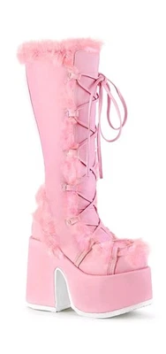 Botas hasta la rodilla plataforma de piel vegana rosa pastel de Demonia usadas Foto 1 de 4