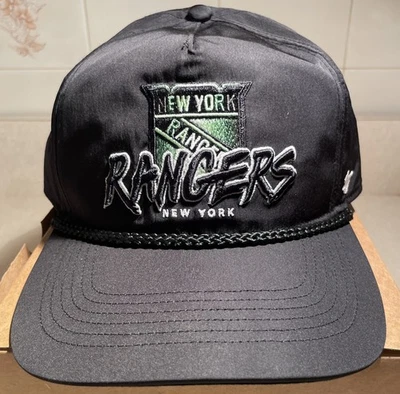 New York Rangers NHL '47 Brand Black Script Hitch Rope Adjustable Snapback Hat - Image 1 of 4