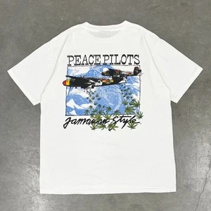 Vintage 90s Peace Pilots T-Shirt XL RARE Marijuana Plane Military Weed Bombs - Picture 1 of 11