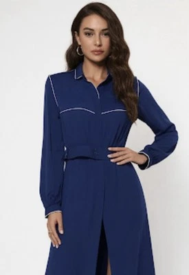 Vestido Armani Collezioni 100% Azul Seda Borde Blanco Talla Pequeña Italia Foto 1 de 4