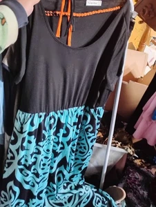 nemidor Gr. 22 schwarzes Shirtkleid Maxi blau geblümt lang Basic Damen Plus - Bild 1 von 2