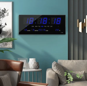 LED Wall Digital Clock 3615 Calendar Temperature Date Wall Table Red Green Blue - Picture 1 of 9