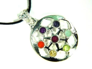 BUTW 10 Stck. Silber Rad des Lebens Chakra 7 Edelstein Akzente Anhänger Halskette 3335D - Bild 1 von 3