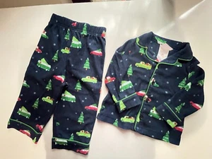 Weihnachten dunkelblau Auto/LKW Flanell Pyjama Baby 18M passende Schlafanzüge Schlafset - Bild 1 von 9