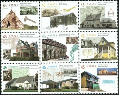 Canada sc#1755 Housing in Canada, Block of 9, Mint-NH - Image 1 of 4