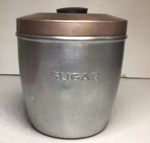 Bote de azúcar Italia aluminio con tapa de cobre 5 5/8 pulgadas de alto de colección - Imagen 1 de 12