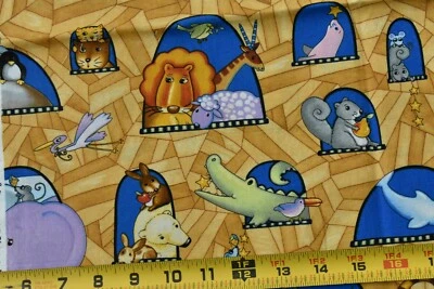 30" Long, Baby Print with Animals on Gold Quilt Cotton, SSI/Blue & Arrow, P3598 - Image 1 of 4