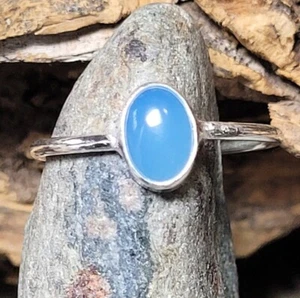 Oval Shape Sterling Silver Blue Chalcedony Ring - Anniversary Ring - Picture 1 of 3
