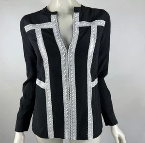 BCBGMaxazria Maggie waschbare Seidenbluse Spitze Damen XXS neu mit Etikett Langarm schwarz Oberteil - Bild 1 von 15