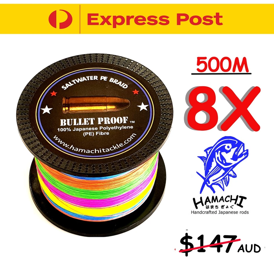 Hamachi Japan Braid x8 500m Multi Colour PE Fishing jigging spinning Line  - Image 1 of 4