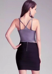 * Nuevo BEBE Gunmetal Plata Brillo Recortado Doble Correa Cami Top Grande $59 - Imagen 1 de 6