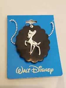 Walt Disney Silver Bambi on Black Disk Pendant Necklace w/ 20" Silver Chain 2007 - Picture 1 of 2