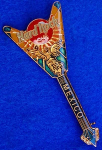 MEXICO CITY ANGEL INDEPENDENCE STAINED GLASS FLYING V GUITAR Hard Rock Cafe PIN - Picture 1 of 1