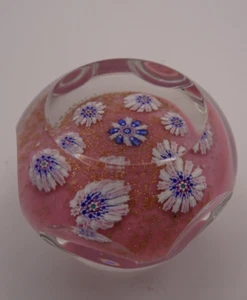Charles Kaziun Jr Glass Miniature Millefiori FACETED Pink Gold Dust Paperweight - Picture 1 of 13