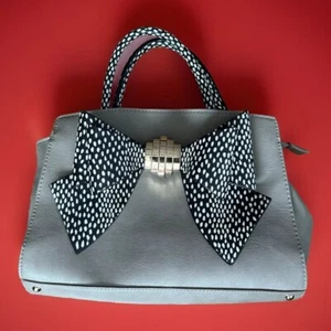 Betsey Johnson Polka Dot Removable Bow Taupe Satchel With Crossbody Strap - Picture 1 of 12