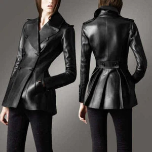 Women's Genuine Leather Dress, Lambskin Leather Long Blazer, Leather Coat Jacket - Picture 1 of 6