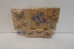 BUTTERFLY THEMED ASSORTED WOODEN STAMPS SET OF 7 NEW - Picture 1 of 2