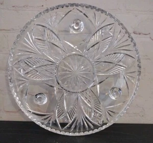 Vintage Cut Crystal Glass 3 Footed Cake Plate Star Flower 11" - Picture 1 of 10