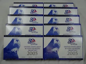 (10) 2005-S US Mint Statehood Quarters Proof Sets 50 Coins Box COA OGP Cameo - Picture 1 of 6