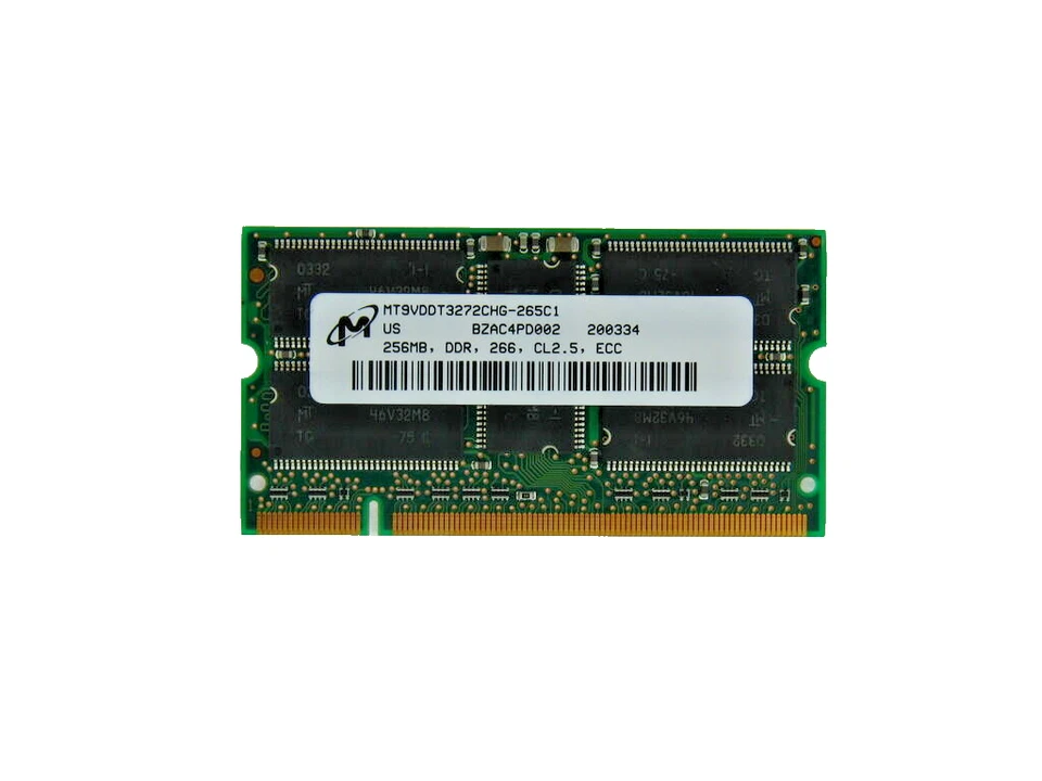 256MB DDR PC2100 CL2.5 DDR266MHZ 32X8 9CH 200PIN ECC SODIMM MT9VDDT3272CHG-265C1 - Image 1 of 1