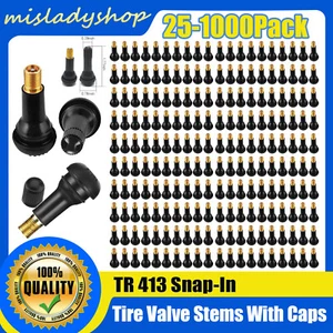 500Pcs Tire VALVE STEMS TR 413 Snap-In Car Auto Short Rubber Tubeless Tyre Black - Picture 1 of 19