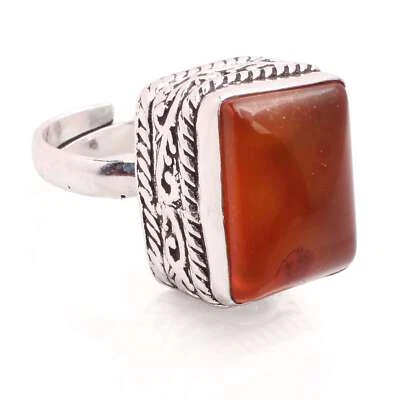 Anillo hecho a mano ajustable enchapado en plata para mujer piedras preciosas de cornalina R-439 Foto 1 de 3