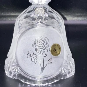 Veritable 24% Lead Crystal Etched Rose Bell (Taiwan) 8” X4” Has Original Stamp - Picture 1 of 11