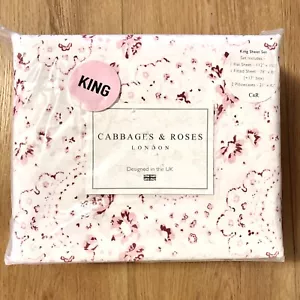 Cabbages & Roses 4PC Sheets New Penny Raspberry King Floral Sheet Set Cotton - Picture 1 of 4