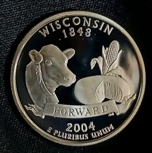 2004 - S Cameo PROOF 90% ARGENTO "Wisconsin" Washington Quarter - Spedizione gratuita! - Foto 1 di 6