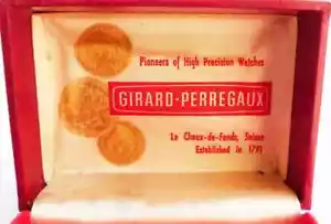 VINTAGE VECCHIO RARO GIRARD PERREGAUX OROLOGIO CASSA SCATOLA SWISS MADE ROSSO PUBBLICITÀ - Foto 1 di 7
