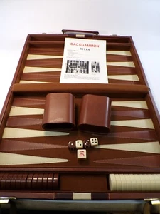 Vintage Backgammon Set W/ Rule Book Korea Complete Cloth Leather Case - Bild 1 von 14