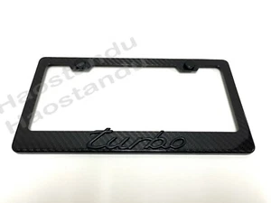 1x (Black) TURBO 3D Emblem Real 3K TwillWeave CARBON FIBER License Plate Frame - Picture 1 of 2