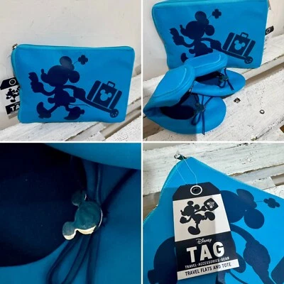 NUEVO CON ETIQUETAS Disney Store Mickey Mouse Plegable Viaje Ballet Planas Zapatilla y Bolso de Mano M Foto 1 de 4