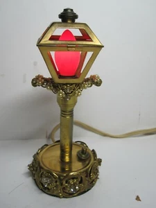 Vintage Small Brass Lamp Post with Clear Crystal Stones 6.5" Tall - Picture 1 of 12
