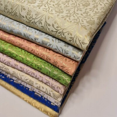 Floral Gold Ditsy Metallic Brocade Material Dress Craft Quilting Fabric Meter - Image 1 of 3