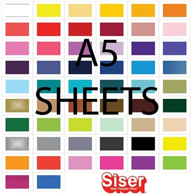 A5 - Vinyl Sheets - Siser Easyweed - HTV Iron On Heat Press - 57 Colour Choice