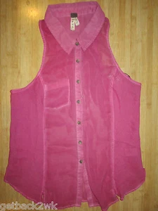NEW✿ We The Free People M BLOUSE SHIRT TOP Sheer Sleeveless Boysenberry Pink - Imagen 1 de 2