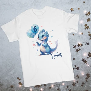 Personalised Dinosaur Number Birthday Balloon Child Kid's T-shirt, Tee, Top - Picture 1 of 1