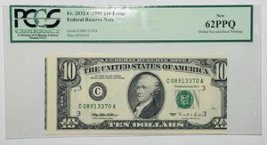 1995 $10 Misaligned Face and Back  Paper Money Error PCGS 62 PPQ - Picture 1 of 2