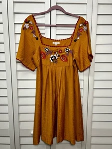 Madewell bestickt Leinenmischung quadratischer Ausschnitt Boho Babydoll Kleid Größe Large - Bild 1 von 13