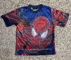 Vintage 2003 Spider-Man Movie AOP All Over Metallic Kids Youth T-shirt Size 7 - Picture 1 of 11