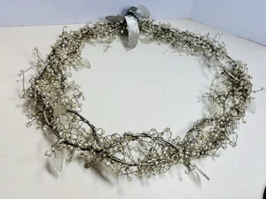 Vtg Lucite Bead Wreath Metal Base Clear / Silver Christmas  - Picture 1 of 2