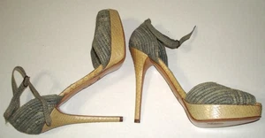 New Womens Ralph Lauren Collection Purple Label Raffia Heels 10.5 Italy Blue Tan - Picture 1 of 11