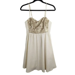 H&M Dress Womens 4 NWT A-Line Mini Chiffon Sequin Sleeveless Cream Zip - Picture 1 of 9
