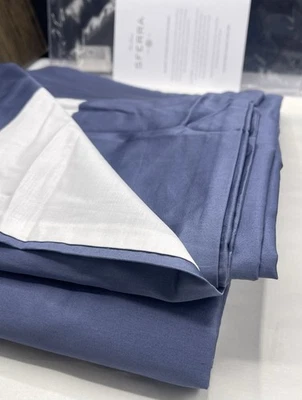 $509 SFERRA Casida Full/Queen Duvet Cover White/Delft Blue Sateen Border 88x92” - Image 1 of 4